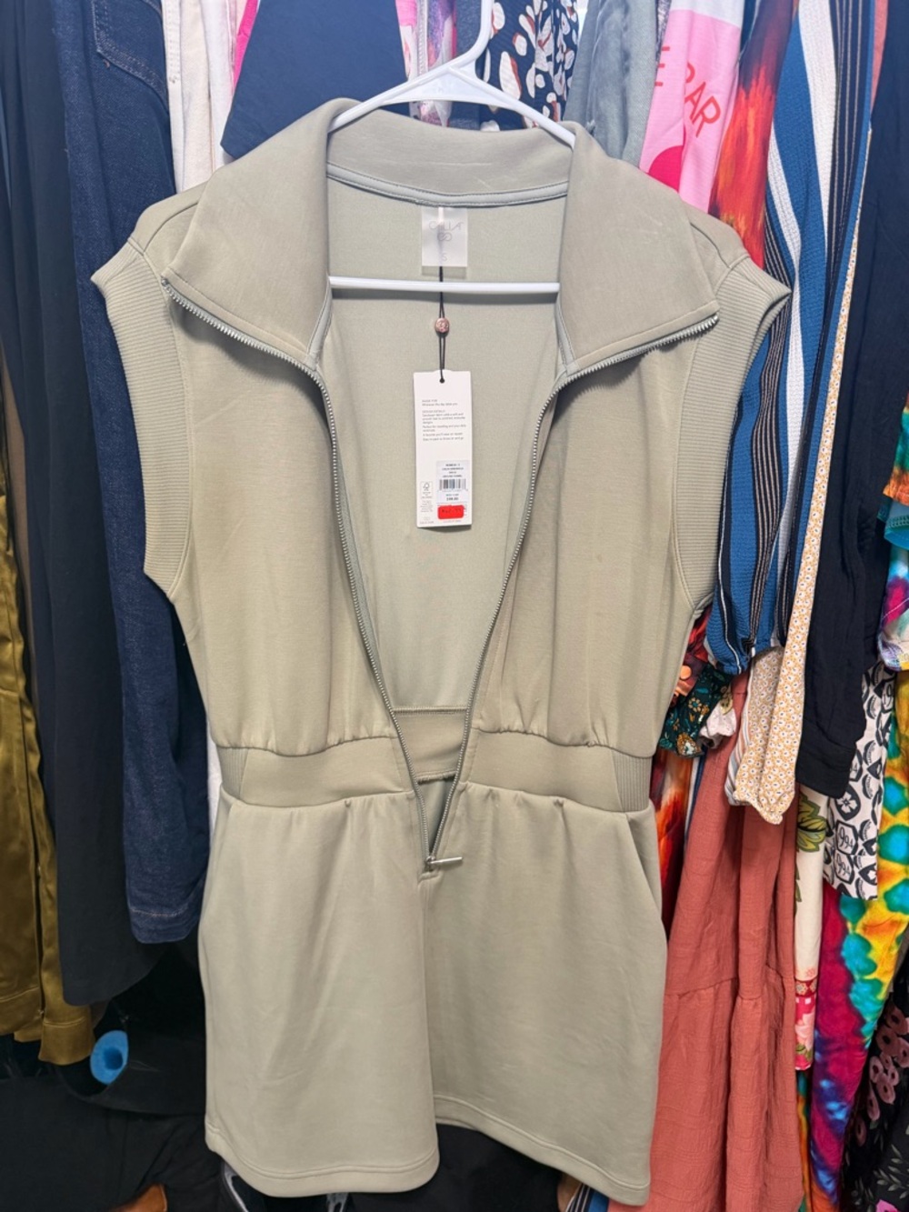 CALIA sand wash zipper Dress - Soft Sage Green Color NWT size small